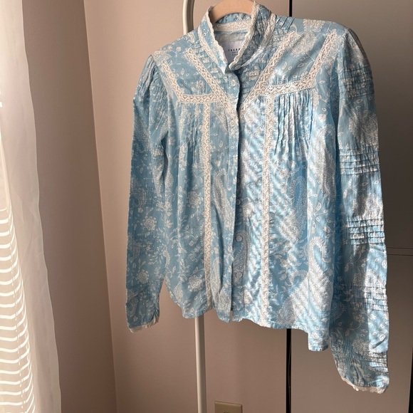 Tuckernuck The Shirt by Rochelle Behrens Blue Paisley Priya Shirt Size XS Lace - Picture 2 of 6